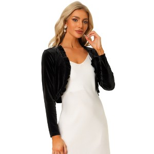 INSPIRE CHIC Women's Cocktail Party Open Front Long Sleeve Cropped Velvet Shrug Cardigan - 1 of 4