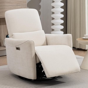 Power Swivel Recliner Chair, Faux Leather Glider Electric Rocking Chair with Lumbar Support for Living Room. Dual-Port Charging: Type-C&USB - 1 of 4