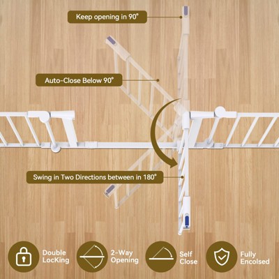 Foldable White Steel Extra-Wide Dog Gate with Auto-Close Door