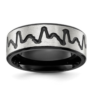 Chisel Stainless Steel Brushed Black IP-plated Heartbeat 8mm Band Ring - 1 of 4