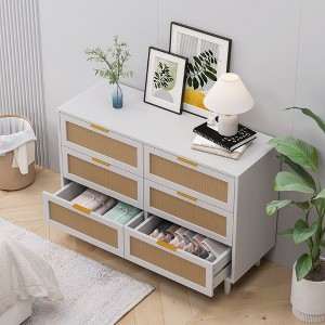 NicBex 51.18" 6-Drawer Rattan Storage Cabinet Natural Rattan Drawers for Bedroom & Living Room, Spacious Storage with Smooth Rails - 1 of 4