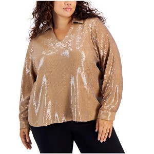 Calvin Klein Womens Sequined Pullover Blouse, Beige, 1X - 1 of 1