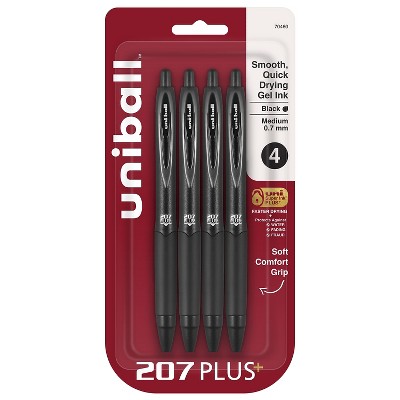uni-ball uniball 207 Plus+ Retractable Gel Pens Medium Point 0.7mm Black Ink 4/Pack (70460)