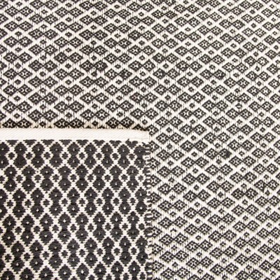 Ivory and Black Geometric Cotton 3' x 5' Area Rug