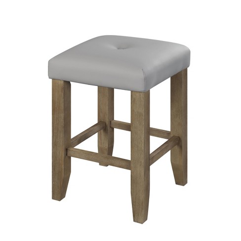 Set of 2 16" Charnell PU Counter Height Barstools Gray/Oak Finish - Acme Furniture - image 1 of 4