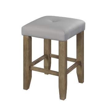 Set of 2 16" Charnell PU Counter Height Barstools Gray/Oak Finish - Acme Furniture