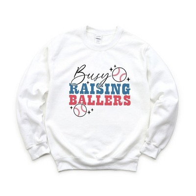 Simply Sage Market Women's Graphic Sweatshirt Busy Raising Ballers Baseball Colorful