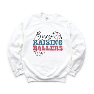 Simply Sage Market Women's Graphic Sweatshirt Busy Raising Ballers Baseball Colorful - 1 of 4