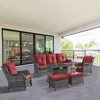 6 Pieces Outdoor Patio Furniture Set with Fire Pit Table, PE Resin All Weather Wicker Patio Propane Fire Pit Set with Patio Couch, Club Chairs in Red - 2 of 4