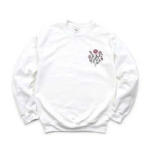 Simply Sage Market Women's Graphic Sweatshirt Embroidered Pink Bouquet - 1 of 4