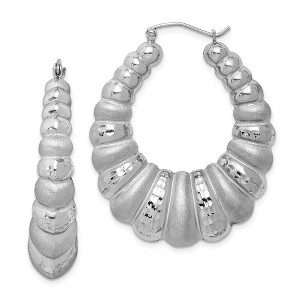 Black Bow Jewelry Sterling Silver Diamond-Cut Oval Shrimp Hoop Earrings, 40mm (1-1/2 in) - 1 of 3