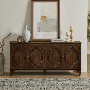 65" Mid-Century Modern Sideboard Buffet Cabinet, Large Storage Console Table with Geometric Doors and Adjustable Shelf - Panipeachy - 1 of 4