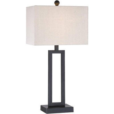 360 Lighting Modern Table Lamp Black Metal Open Form Rectangular Off White Fabric Shade for Living Room Family Bedroom Bedside