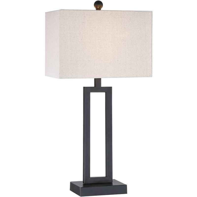 360 Lighting Aston 26" High Open Rectangle Modern Table Lamp Black Finish Metal Single Off-White Shade Living Room Bedroom Bedside Nightstand House, 1 of 8