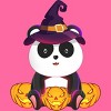 Women's Design By Humans Cute Panda Mock up Witch With Jack O Lantern Halloween T-Shirt By thebeardstudio Racerback Tank Top - 2 of 3