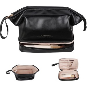 Paaaawaters Large Capacity Makeup Bag Ladies Cosmetic Bag Travel Bag with Compartments Portable PU Leather Travel Makeup Bag - 1 of 4
