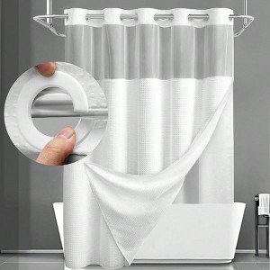 No Hook Shower Curtain with Snap - in Fabric Liner, White Waffle 75 Lx 72 W - 1 of 4