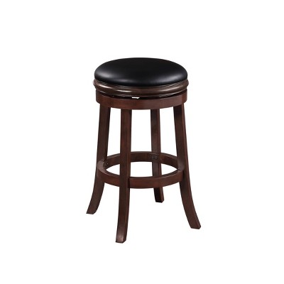 Cappuccino Wood and Black Leather Swivel Backless Bar Stool