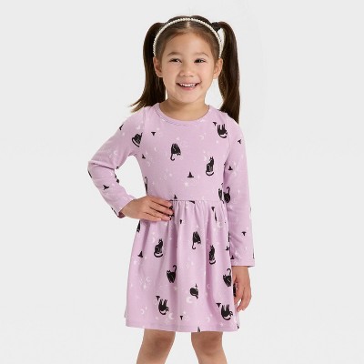 Toddler Girls' Long Sleeve Halloween Cats Dress - Cat & Jack™ Lavender