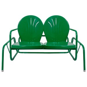 Northlight 2-Person Outdoor Retro Tulip Steel Double Glider Chair, Green - 1 of 4