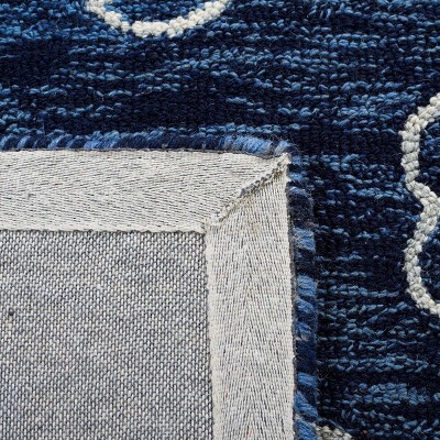 Navy and Ivory Floral Hand-Tufted Wool Runner Rug