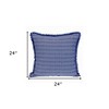 HomeRoots 24" Blue and White Striped Cotton Throw Pillow With Fringe - 3 of 4