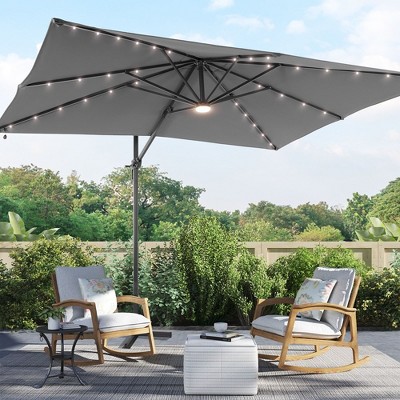 Sonkuki 10x8FT Round Offset Outdoor Patio Solar LED Cantilever Umbrella w/Aluminium Pole, 360° Rotation and Canopy Angle Adjustment