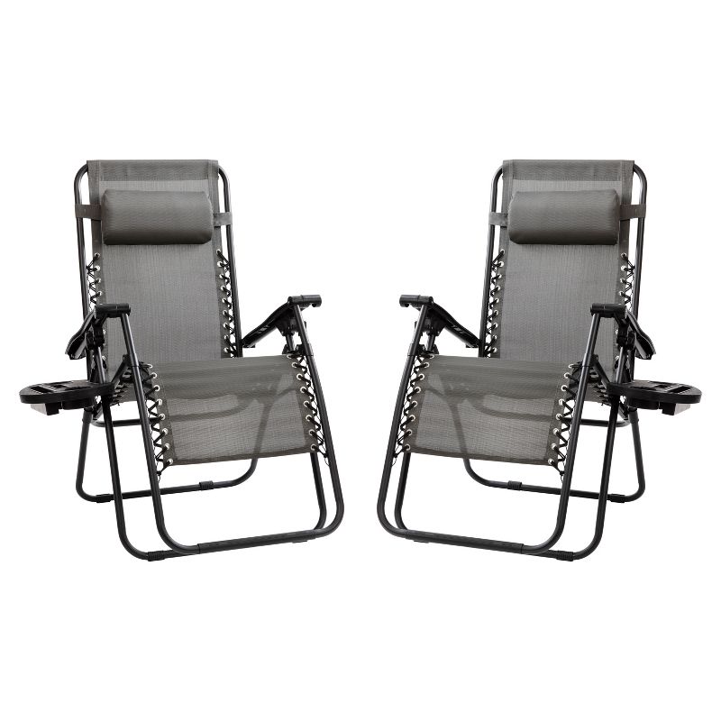 Flash Furniture Adjustable Folding Mesh Zero Gravity Reclining Lounge Chair with Pillow and Cup Holder Tray, Set of 2, 1 of 17