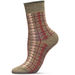 Memoi Women's Houndstooth Plaid Roll Cuff Crew Socks - 1 of 4