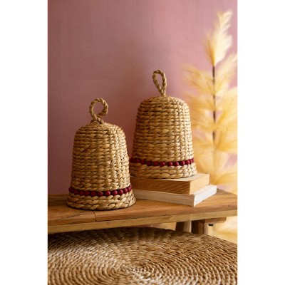 Kalalou Seagrass Christmas Bells (Set of 2) – Handcrafted Natural Holiday Decorations