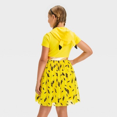 yellow dress for pikachu costume Girl Classic Child length dress also has a hood adorned with ear accent for charming flair Yellow Halter Backless 1950S Vintage
