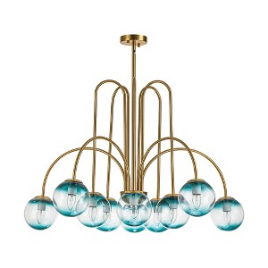 Rennnsan Briluxe 39" W 10 -Light Gradient Blue Glass Dimmable Contemporary Sputnik Chandelier in Brass - 1 of 3