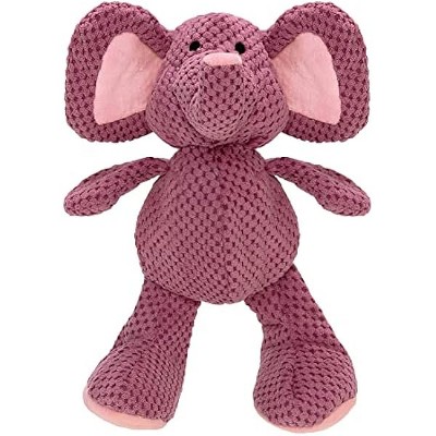 goDog Checkers Elephant Squeaky Plush Dog Toy, Chew Guard Technology - Violet, Large