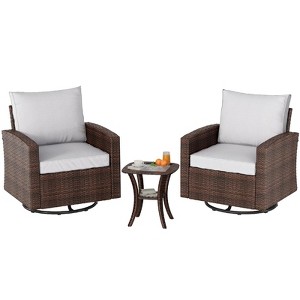 3-Piece Wicker Patio Furniture Set with Cushions & Side Table, Outdoor Rattan Bistro Set for Garden, Porch, Balcony, or Lawn - 1 of 4