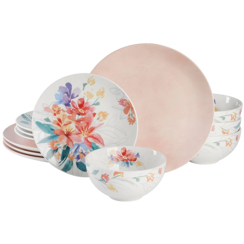 Spice by Tia Mowry 12pc Ceramic Goji Blossom Dinnerware Set Pink, 1 of 8