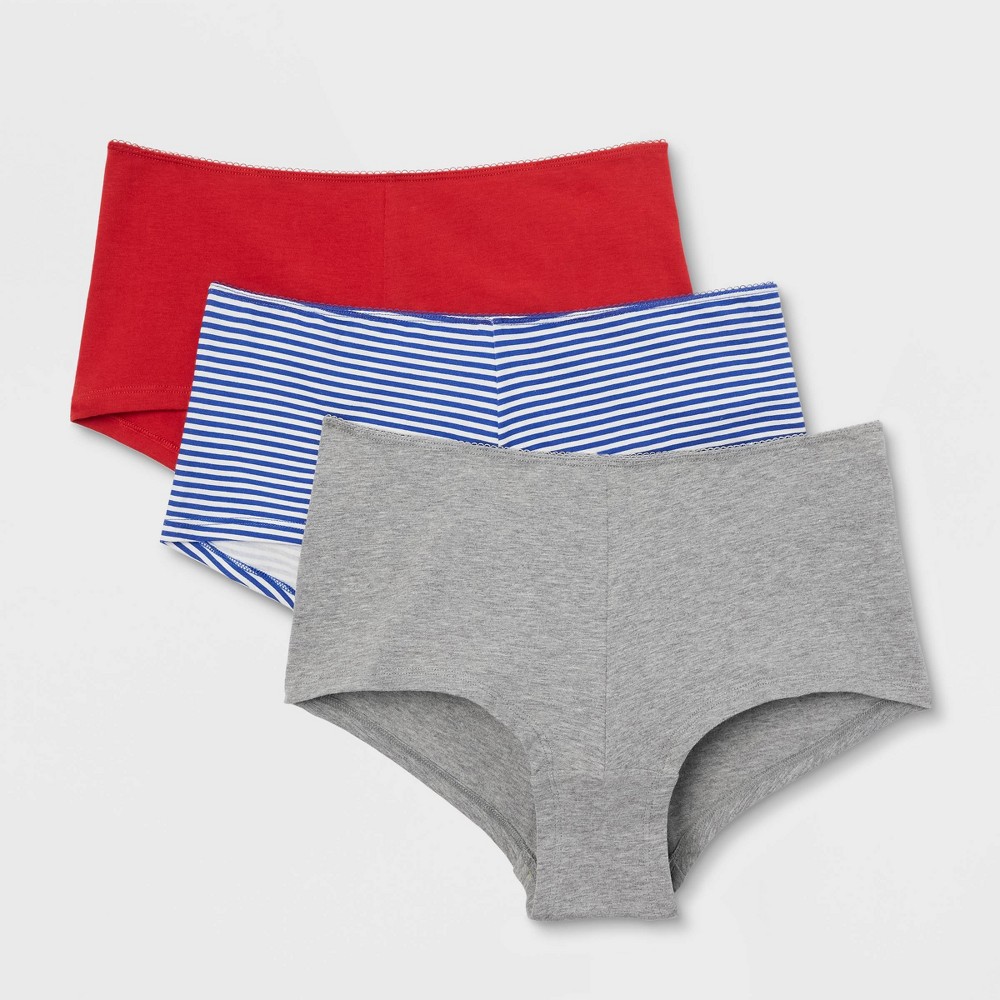 Women's 3pk Boy Shorts - Colsie™ Blue/Red/Heathered Gray S