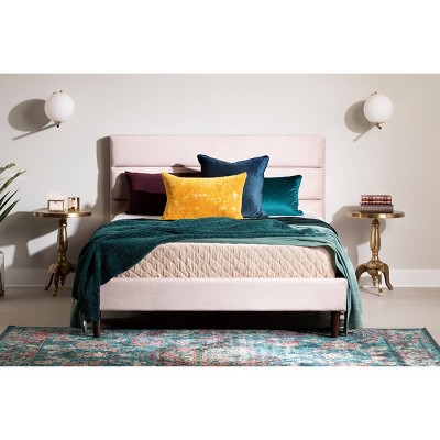 Pink Velvet Upholstered Full Platform Bed with Tufted Headboard