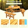 Round Wooden Picnic Table, 6 Person Circular Outdoor Camping Dining Table and Chairs, Wood Picnic Table Bench Set with 3 Built-in Benches - 4 of 4
