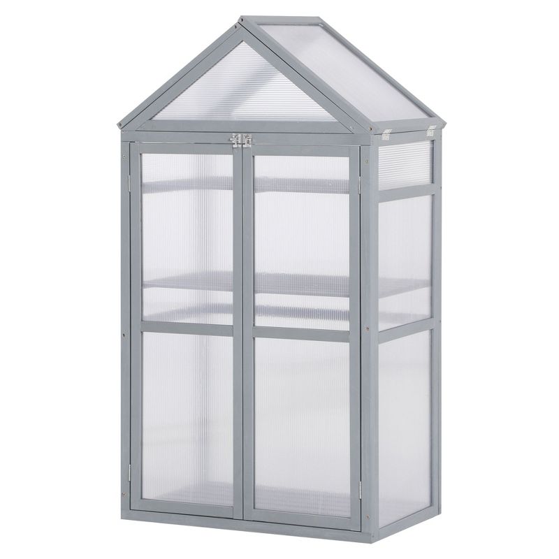 Outsunny 32" x 19" x 54" Garden Wood Cold Frame Greenhouse Flower Planter with Adjustable Shelves, Double Doors, 4 of 9