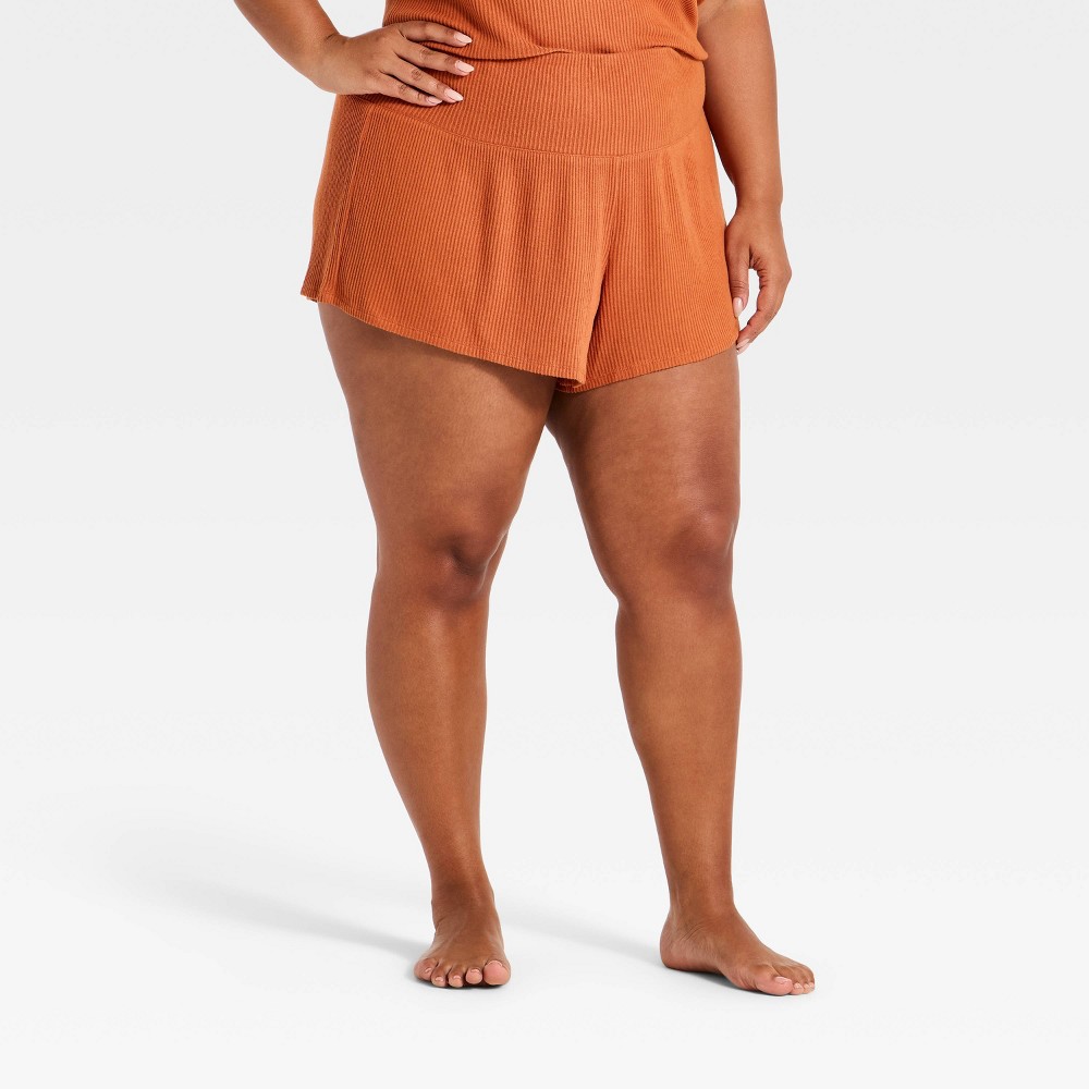 Women's Cozy Ribbed Wide Waistband Shorts - Auden™ Rust 3X