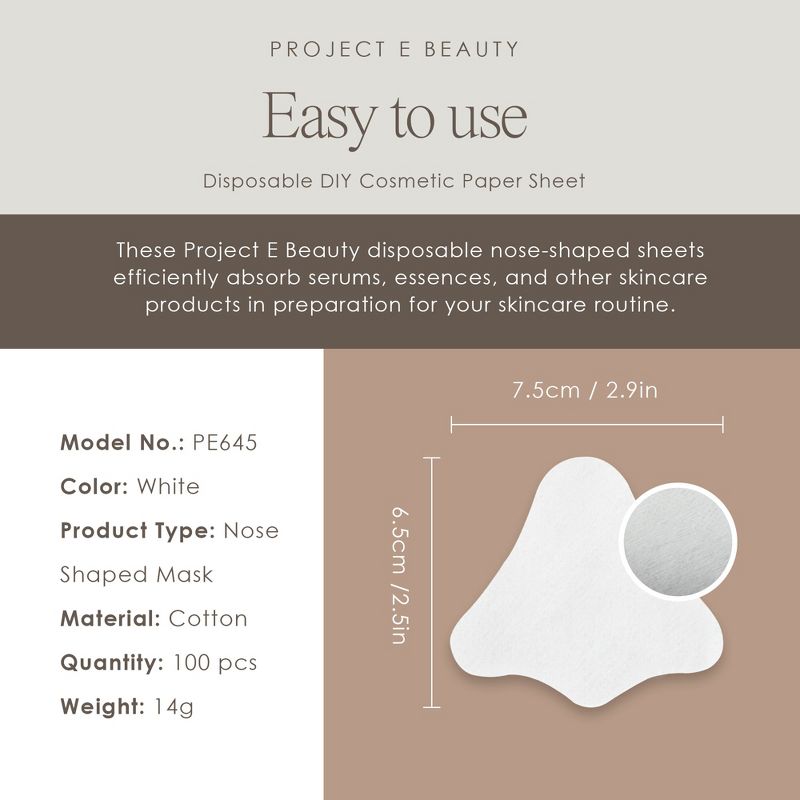 Project E Beauty 100pcs Disposable Nose Masks | Cotton Pads for Nose Skin Care | DIY Nose Sheet Mask for Toner or Serum | for Nose Facial Sheets, 5 of 8