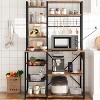 Bakers Rack with Power Outlet, 7-Tier Microwave Stand with Wire Basket, Coffee Bar with 4 S-Hooks, Open Storage Shelf for Kitchen - 3 of 4