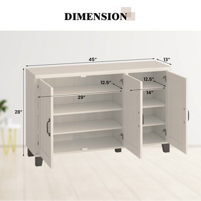 Whitewash 3-Door Sideboard Buffet Cabinet with Adjustable Shelves