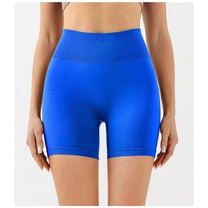 Coolmee Women Seamless High Waist Hip Lift Peach Hip Running Yoga Shorts Outer Wear Fitness Biker Gym Pants - 1 of 4