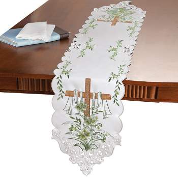 Collections Etc Embroidered Lily and Cross Easter Table Linens