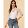 INSPIRE CHIC Women's 3/4 Sleeves Ruffle Mock Neck Sheer Lace Blouse - 3 of 4
