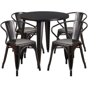Flash Furniture Commercial Grade 30" Round Metal Indoor-Outdoor Table Set with 4 Arm Chairs - 1 of 4