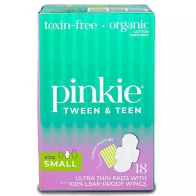 Pinkie Tween & Teen Ultra-Thin Organic Topsheet Pads with Wings - Size Small - 18ct