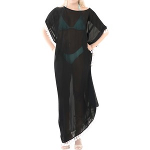 HAPPY BAY Women's House Daily Routine Evening Wear Loungewear Sheer Solid Casual Cover Up Relaxed Caftan Maxi Dresses for Women XL-XXL Black, Solid - 1 of 4