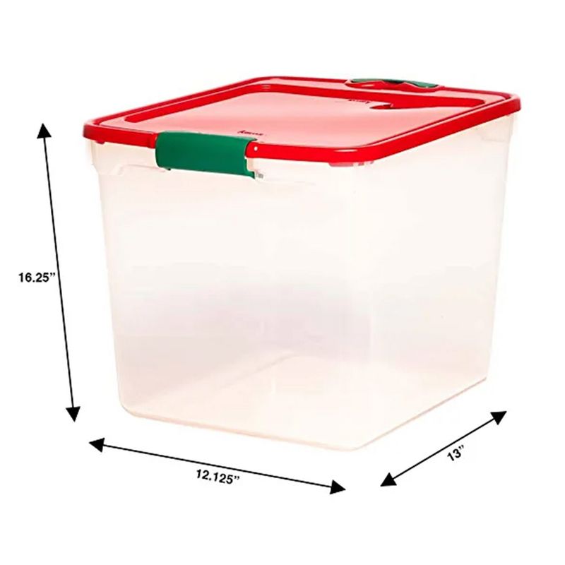 Homz 31 Quart Medium Holiday Clear Stackable Organizer Plastic Storage Container with Red Tight Latching Lid and Green Handles, Multicolor (4 Pack), 6 of 8